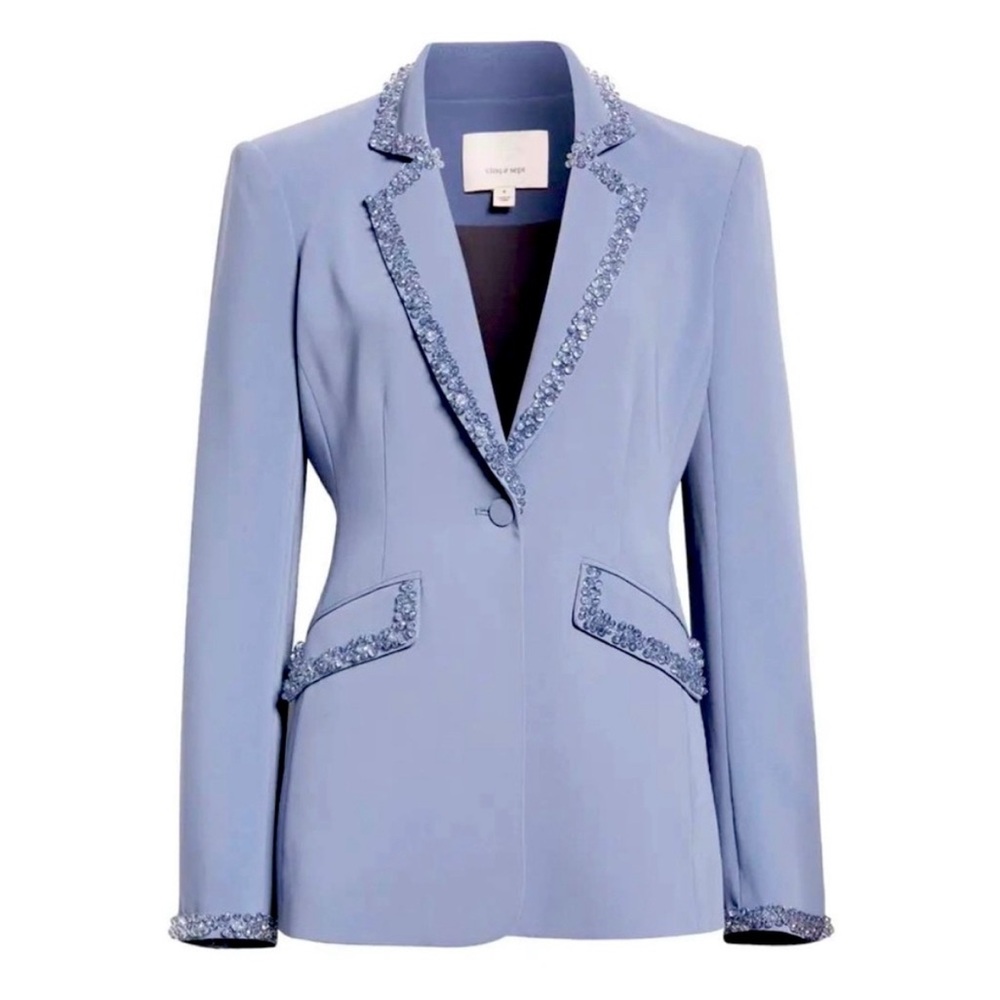 Cinq a Sept Beaded Kayden Blue Blazer with Decorative Trim